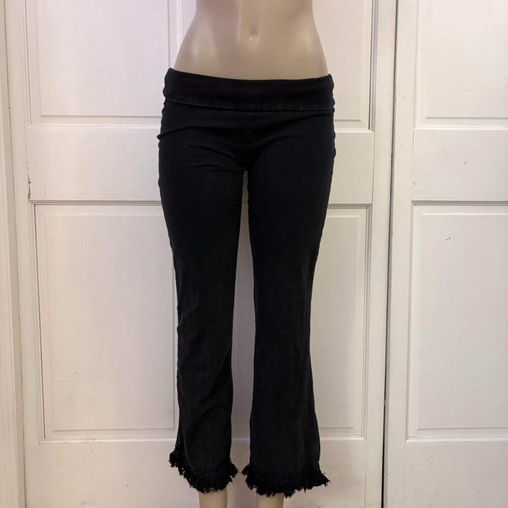 Y2K Chatoyant Fold Over Flare Fringe Yoga Pants